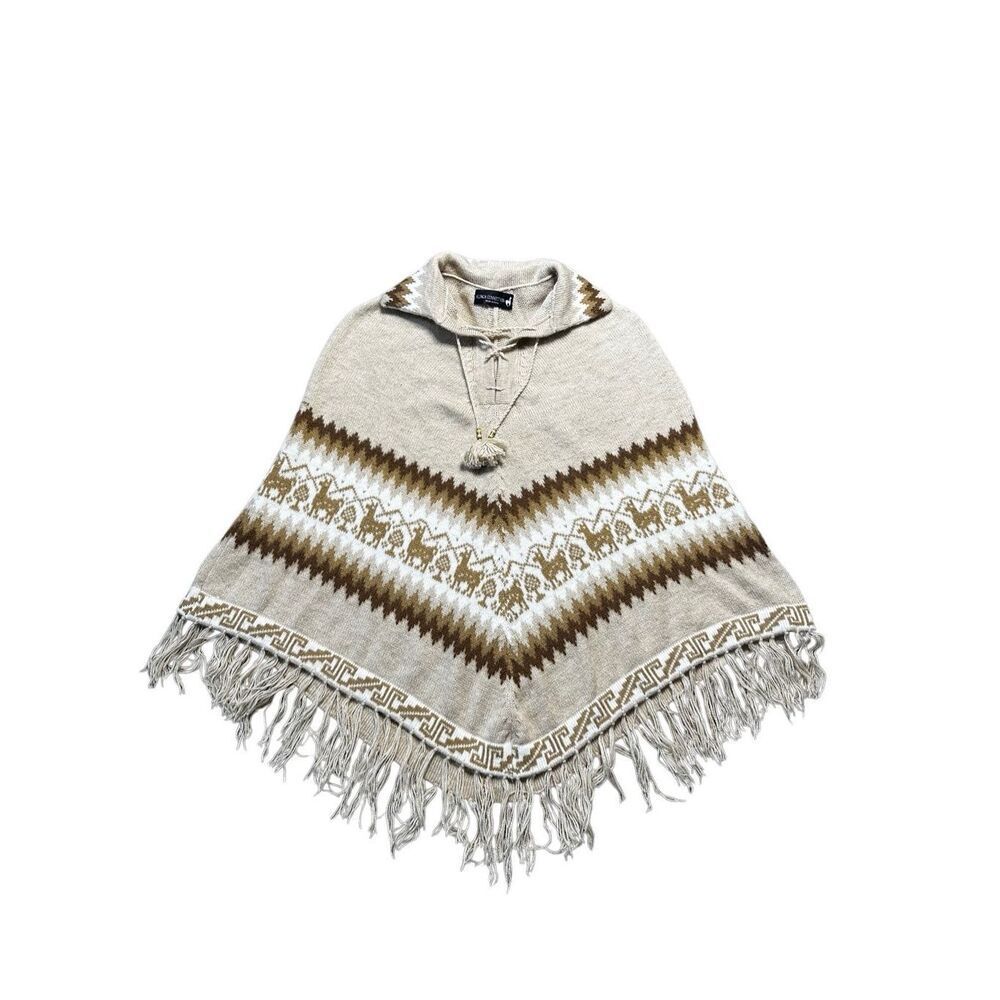 Alpaca Connection Poncho Southwestern Fringe Wool Alpaca Shawl Wrap Boho Sweater